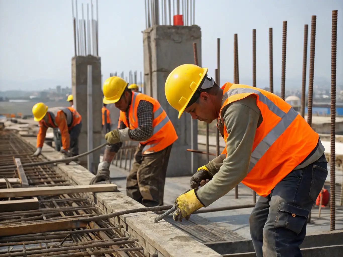 An image showing Evenii Grounds Contractors' team working alongside a larger construction group on a commercial development site.